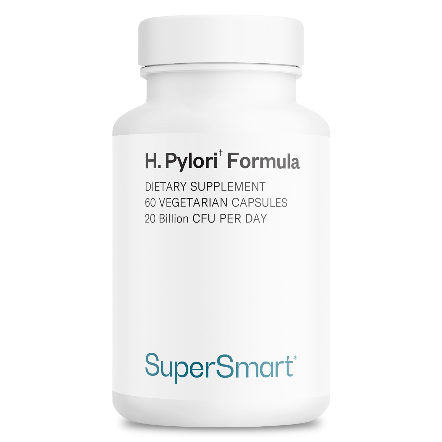 SuperSmart H. Pylori Formula - 20 Billion CFU Probiotic Supplement - Lactobacillus Reuteri (Pylopass) | Non-GMO, Gluten-Free, Vegan - 60 Vegetarian Capsules