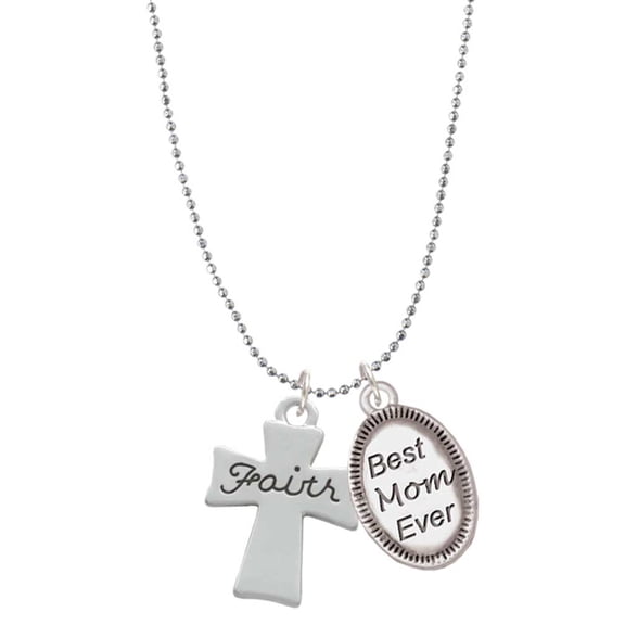 Delight Jewelry Silvertone Faith Flat Cross Best Mom Ever Charm Necklace