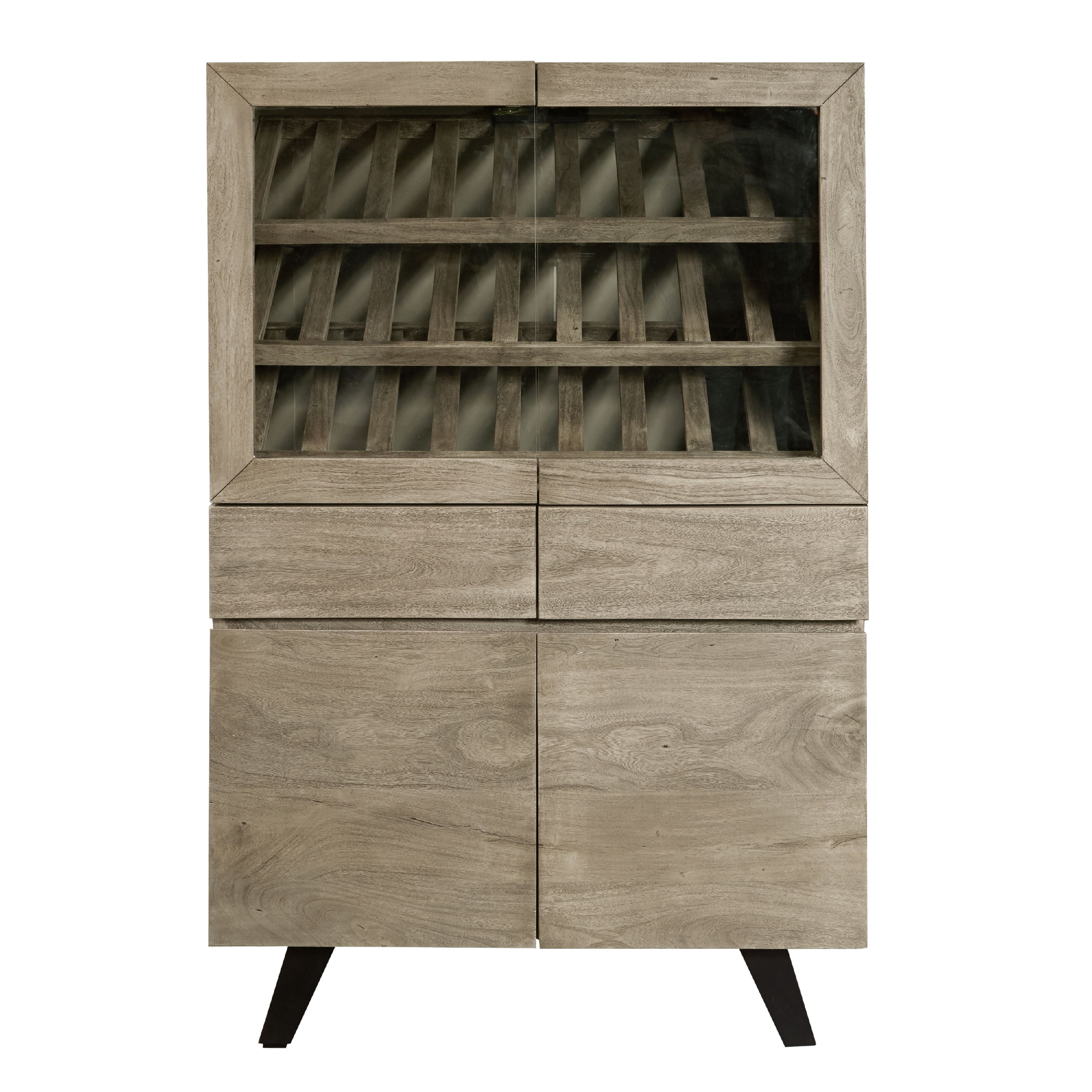 Home Meridian two Drawer four door Wine Display in Gray