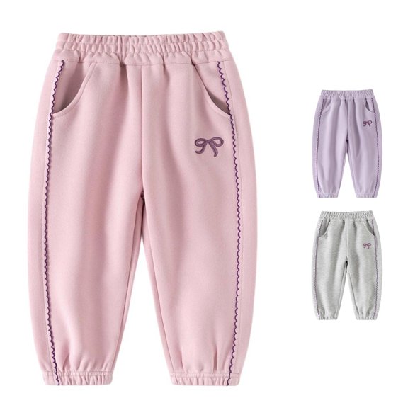 NinXxx Girls Bow Tie Elastic Casual Pants School Spring Autumn Pink 5-6 Years