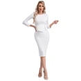 thumbnail image 3 of Zaldita Plus Size Bodycon Dress for Women Long Sleeve Pencil Peplum Cocktail Midi Dresses White XXL, 3 of 7