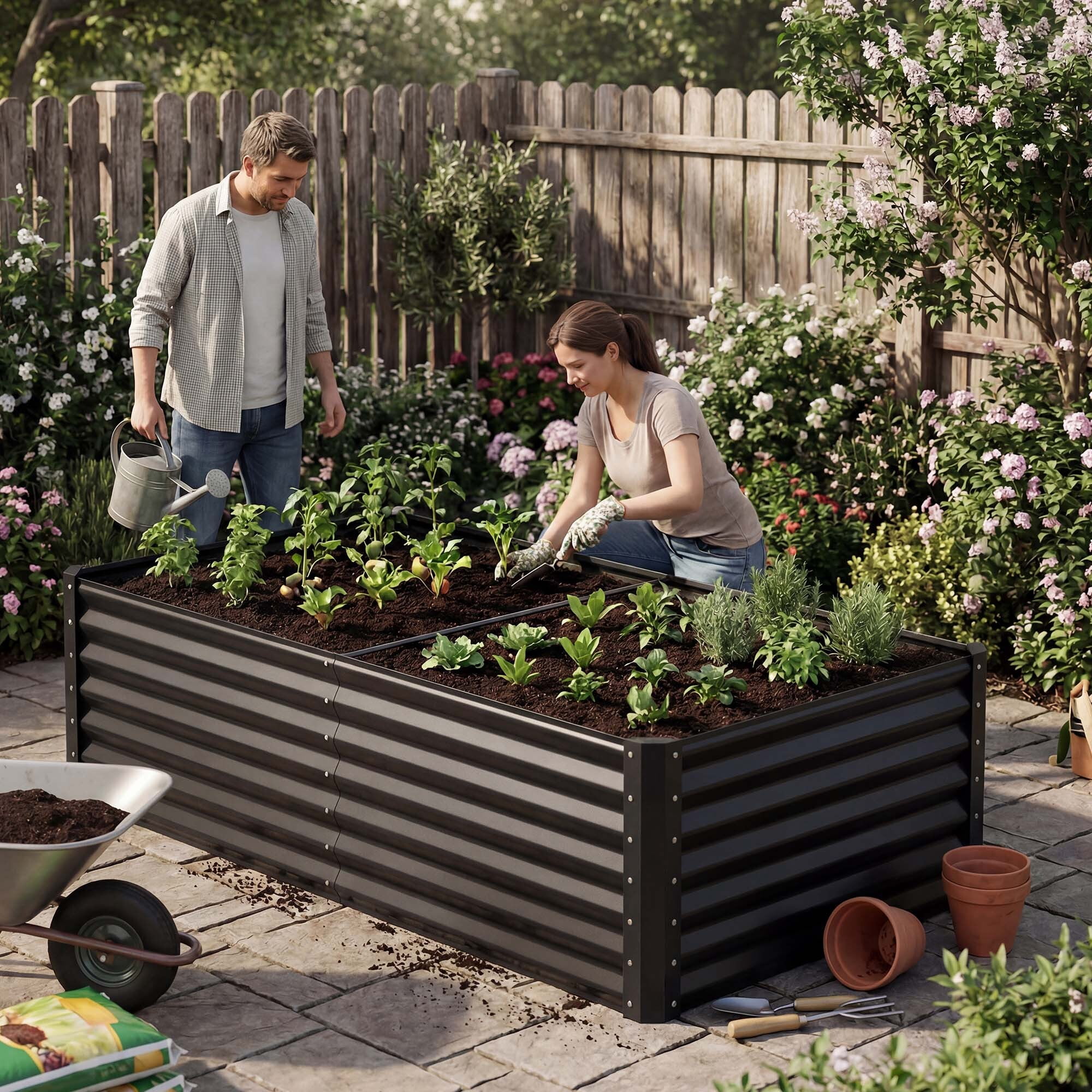 Uforic Galvanized Raised Garden Bed Kit, Metal Planter Box with Gloves, Metal Raised Garden Beds for Vegetables,Black,6x3x3ft