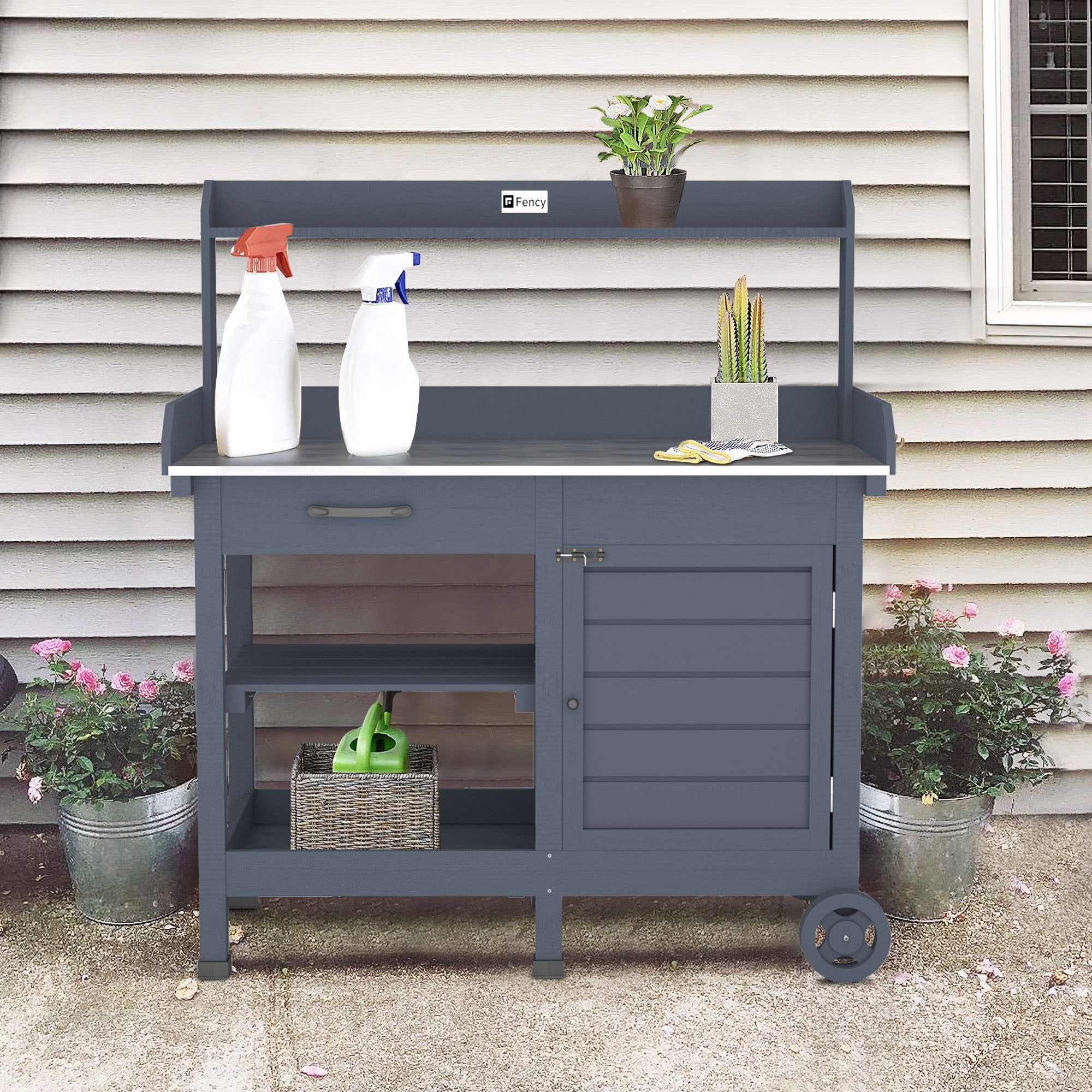 Fency Fency Outdoor Garden Potting Bench Table Storage Shelf Wooden
