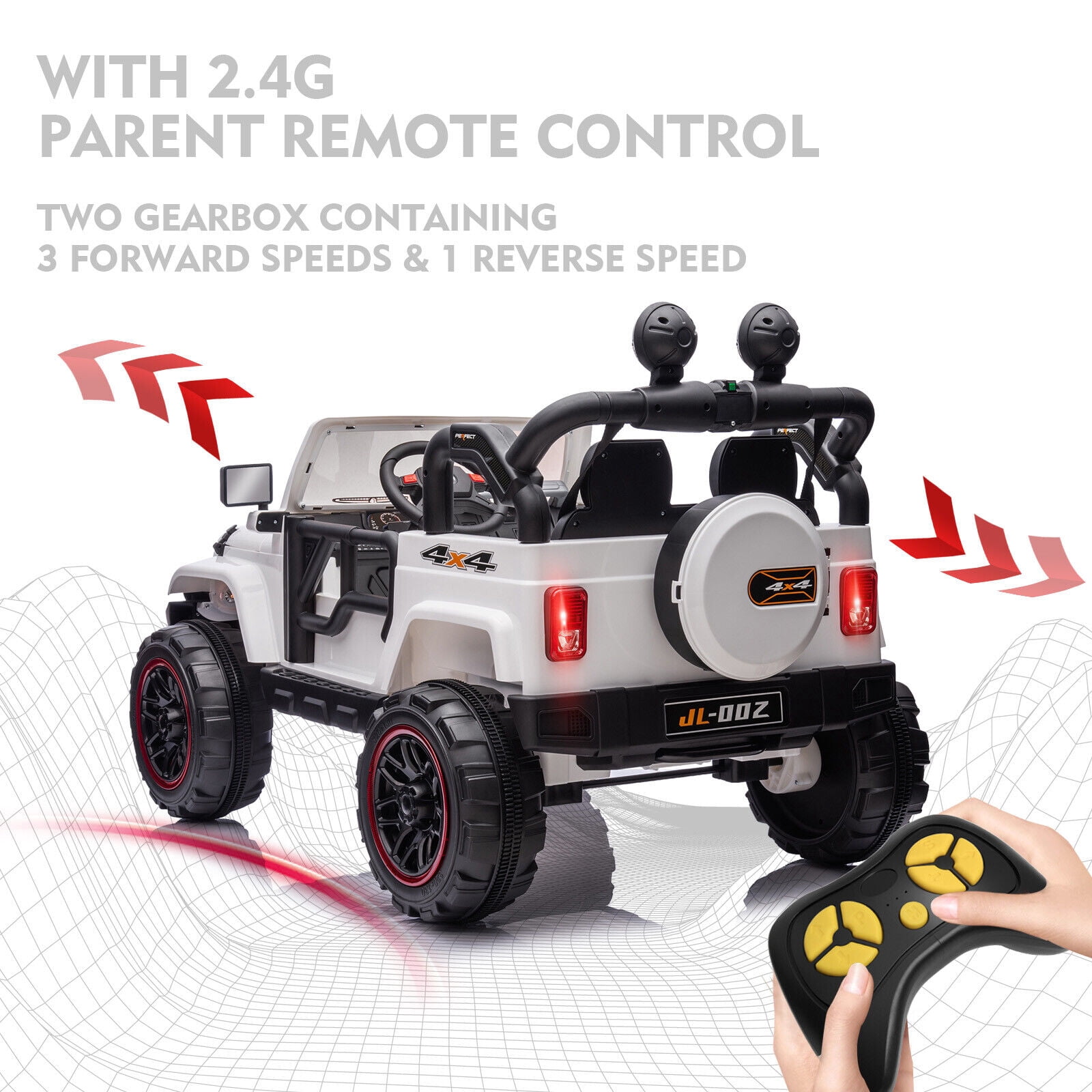 12V Battery Kids Ride On Truck Electric Toy Car w/Music,LED,Cover,Remote Control(White)