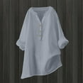thumbnail image 4 of JGGSPWM Women Cotton Linen Solid 3/4 Sleeve Tunic Oversized T-Shirts Casual V Neck Dressy Blouses Tops Gray 5XL, 4 of 4
