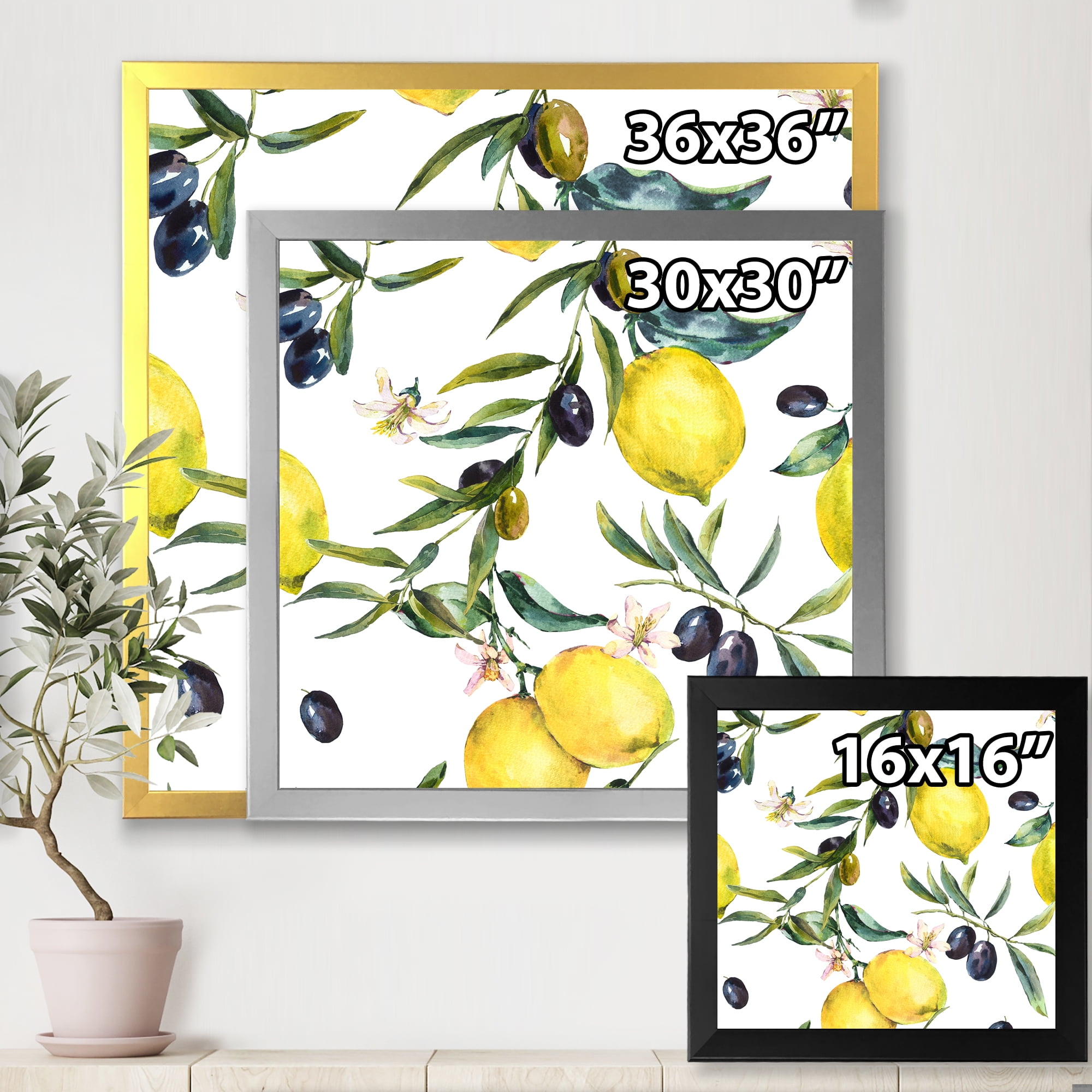 Designart 'Olive and Lemon Branches II' Tropical Framed Art Print