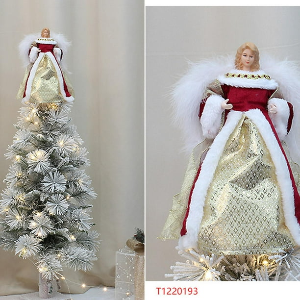 Luzkey Angel Treetop Angel Figurine Delicate 12 Christmas Ornament Decoration Christmas Tree Topper for Shop Desktop Party Holiday Red