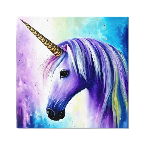 Stupell Industries Elegant Purple Unicorn Fairy Tales & Fantasy Painting Gallery Wrapped Canvas Art Print Wall Art, 17 x 17