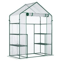 SAZYY 56"x29"x77" Walk-in Mini Greenhouse with Shelves, Roll-Up Door & Weatherized Cover, Garden Hot House for Outdoor Plant Growing, Deep Green