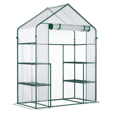 Walk-in Greenhouse 56x29x77, Portable Garden Hot House with Shelves & Roll-Up Door, Weatherized Plant Protector for Patio, Lawn, Deep Green