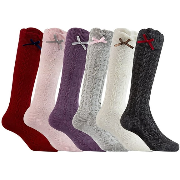 Lian LifeStyle 6 Pairs Cute Knee High Cotton Socks for Girls. Breathable, Warm, Perfect for Mobility & Athletic Toddlers LLSJH0507 Size 1Y-2Y(Assorted)