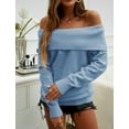 thumbnail image 2 of Women's Off The Shoulder Sweater Spring Loose Long Sleeve Knit Casual Pullover Tops Outfits, 2 of 6