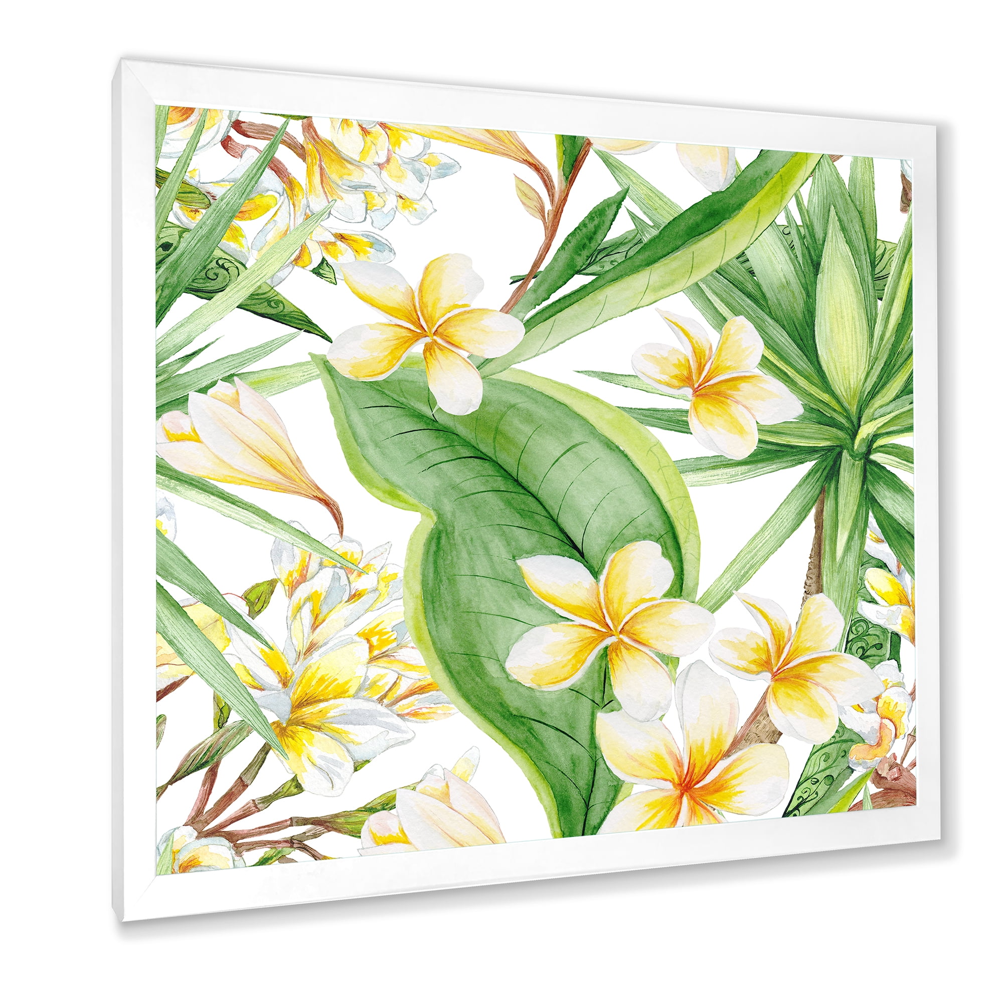 Designart 'Yellow Flowers and Tropical Foliage VII' Modern Framed Art Print