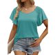 thumbnail image 2 of Camisa de manga corta para mujer, cuello en V plisado, manga con volantes, camisa con hombros descubiertos para mujer, Top para fiesta de vocación diaria de verano, verde esmeralda M, 2 of 6