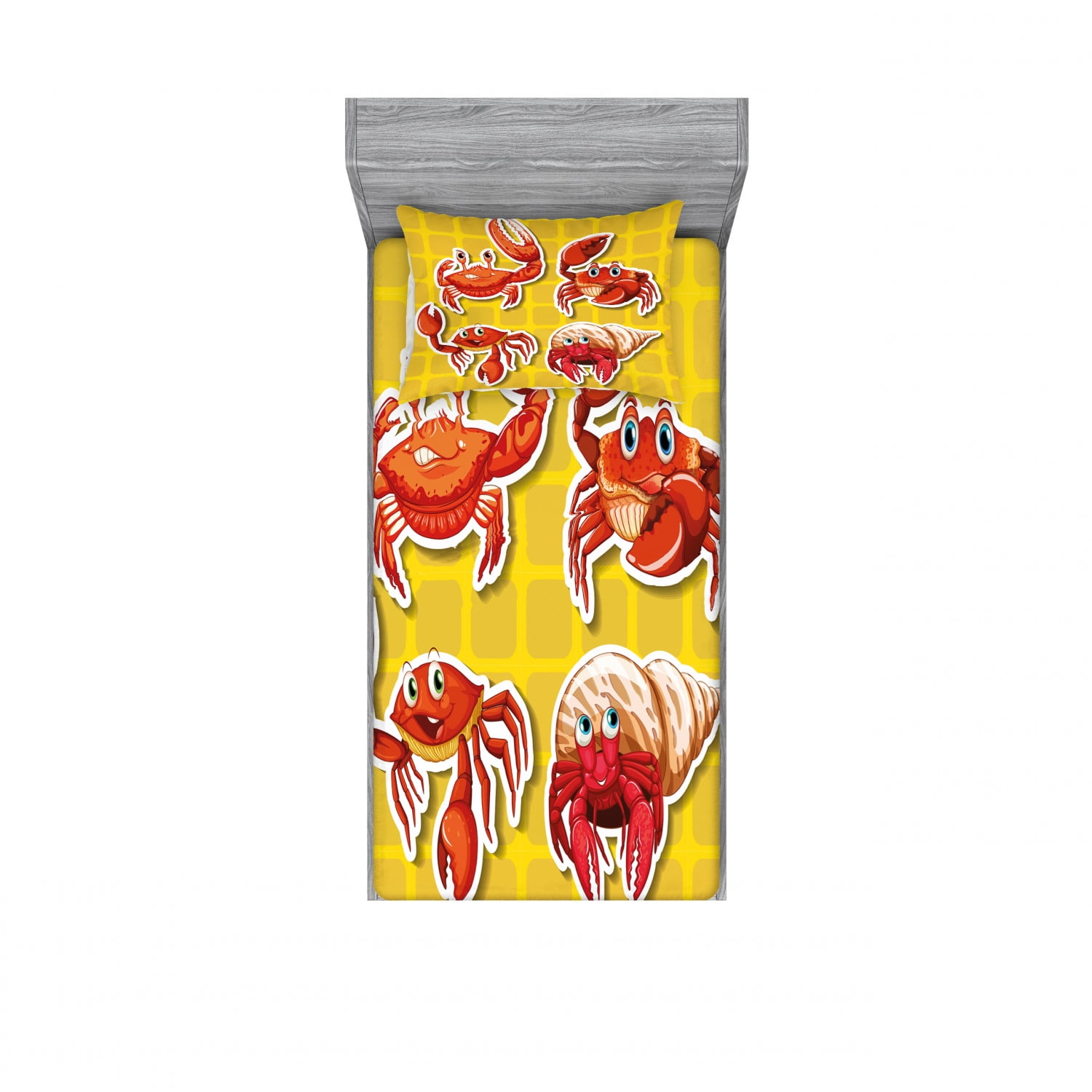 Crabs Bedding Set with Sheet & Covers, Stickers of 4 Different Crabs