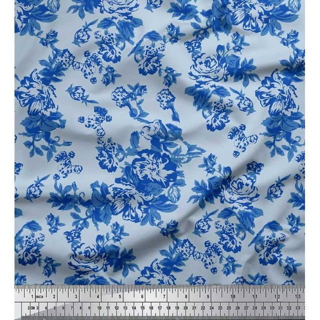 Soimoi Japan Crepe Satin Fabric Leaves & Floral Print Fabric by Yard 42 Inch Wide