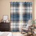thumbnail image 3 of Blue Brown Plaid Kitchen Curtains 84 Inch Length, Vintage Abstract Stripes Lattice Grommet Top Bedroom Living Room Curtains, Light Filtering Cafe Curtain Drapes 2 Panels Set 84''x84'', 3 of 9