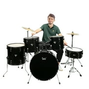Brand New 5-Piece Full Size Complete Adult Drum Set w/ Cymbal Stands, Stool, Drum Pedal, Sticks, Floor Tom (Black)