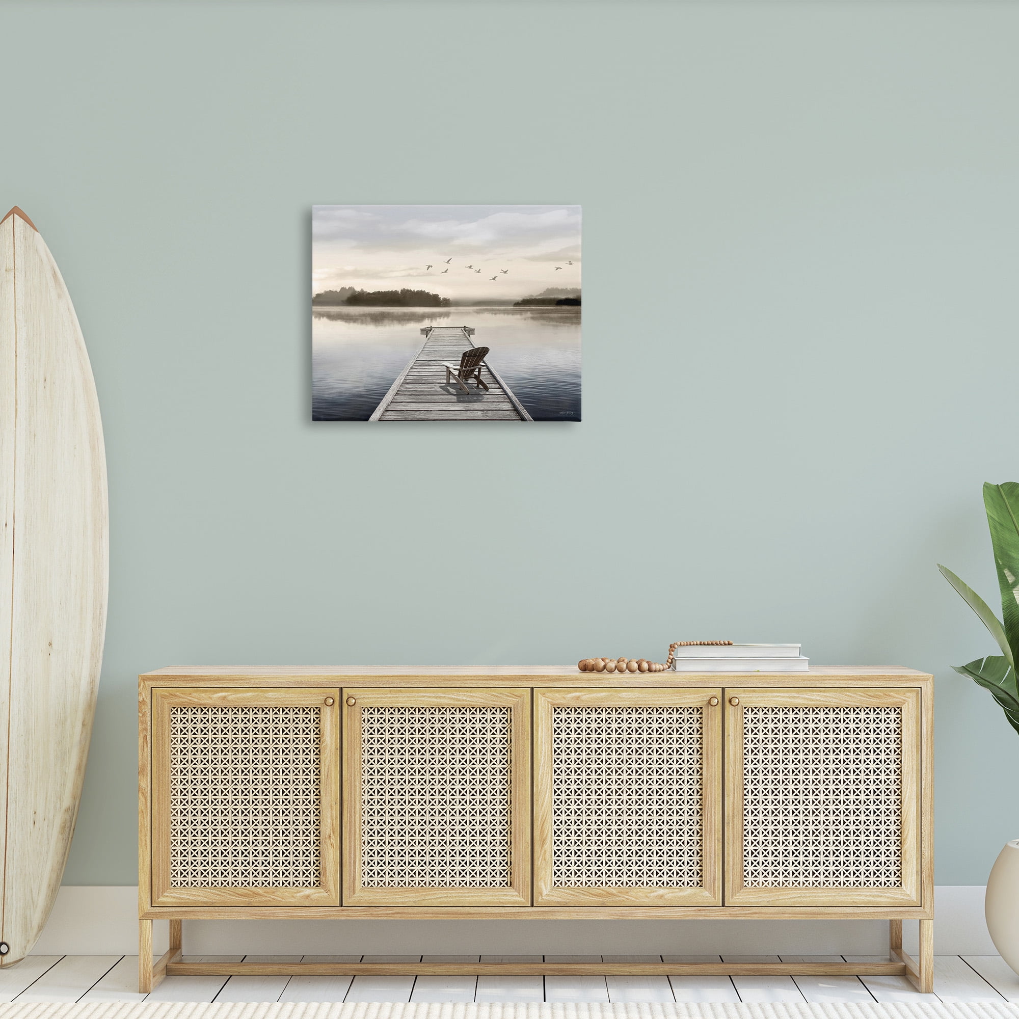 Stupell Industries Beach Chair on Dock Landscape Painting Gallery Wrapped Canvas Art Print Wall Art, 30 x 24