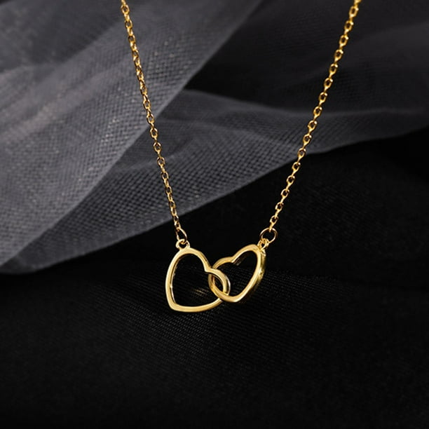 Collar para mujer, joyería para mujer, collar de aleación con doble corazón de melocotón y corazón para mujer, collar dorado para mujer.