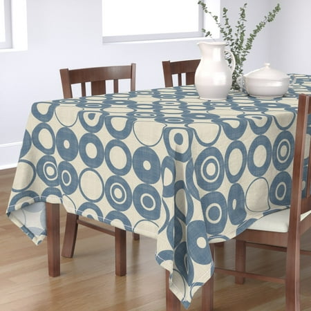 

Cotton Sateen Tablecloth 70 x 120 - Blue Orbs Navy Circle Vintage Geometric Abstract Modern Cream Farmhouse Monochrome Print Custom Table Linens by Spoonflower