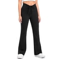 thumbnail image 5 of qucoqpe Womens Flare Leggings Casual Stretchy Pleated Drawstring Elastic Waist Workout Running Yoga Pants, 5 of 5