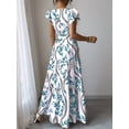 thumbnail image 6 of Women'S A Line Dress with Tie Waist Floral Print Beach Vacation Party Short Sleeve Ruffle Elegant Blue M, 6 of 7