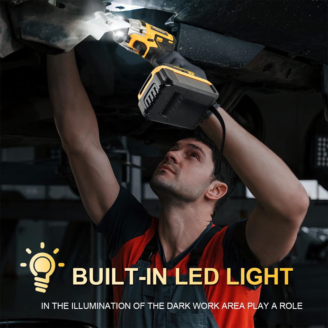 Cordless Impact Wrench Fit for Dewalt Battery 390FT-LBS 1/2 inch 530N.m Compact Impact Gun Brushless Electric Includes LED Work Light - 2800RPM Light-Duty Impact Driver Wrench - No Battery