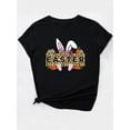 thumbnail image 3 of Happy Easter with a Bunny And Carrot Print on a Stylish Casual Round-Neck Short-Sleeve T-Shirt for Black Women., 3 of 5