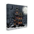thumbnail image 3 of Creepy Haunted Halloween House Under Moonlit Sky Holiday Painting Gallery-Wrapped Canvas Print Wall Art, 3 of 7
