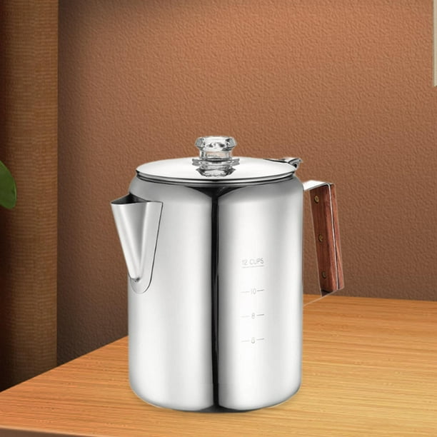 Cafetera eléctrica para fogata, cafetera de acero inoxidable, fácil de limpiar con báscula, cafetera, utensilios de cocina para cafetería al aire