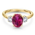 thumbnail image 3 of Gem Stone King 18K Yellow Gold Plated Silver Red Created Ruby and White Created Sapphire Engagement Ring for Women | 2.50 Cttw | Oval 9X7MM | Gemstone July Birthstone | Size 7, 3 of 6