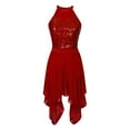 thumbnail image 6 of Miutii Women Shiny Sequins Halter Neck Asymmetrical Mesh Tulle Lyrical Dance Dress Modern Burgundy M, 6 of 8