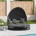 thumbnail image 1 of vidaXL Outdoor Lounge Bed with Canopy and Cushions Black Poly Rattan, 1 of 5