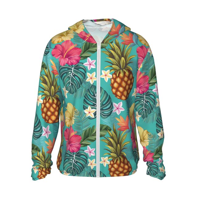 Fotbe Pineapple Chaqueta con Protección Solar UPF 50+ para Hombre y Mujer, Camisa con Capucha y Bolsillos-Large