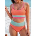 thumbnail image 2 of Women 2 Piece Bikini Set High Waisted Color Block Swimsuit 2025 Summer Beach Scrunch Ribbed Bathing Suit, 2 of 5