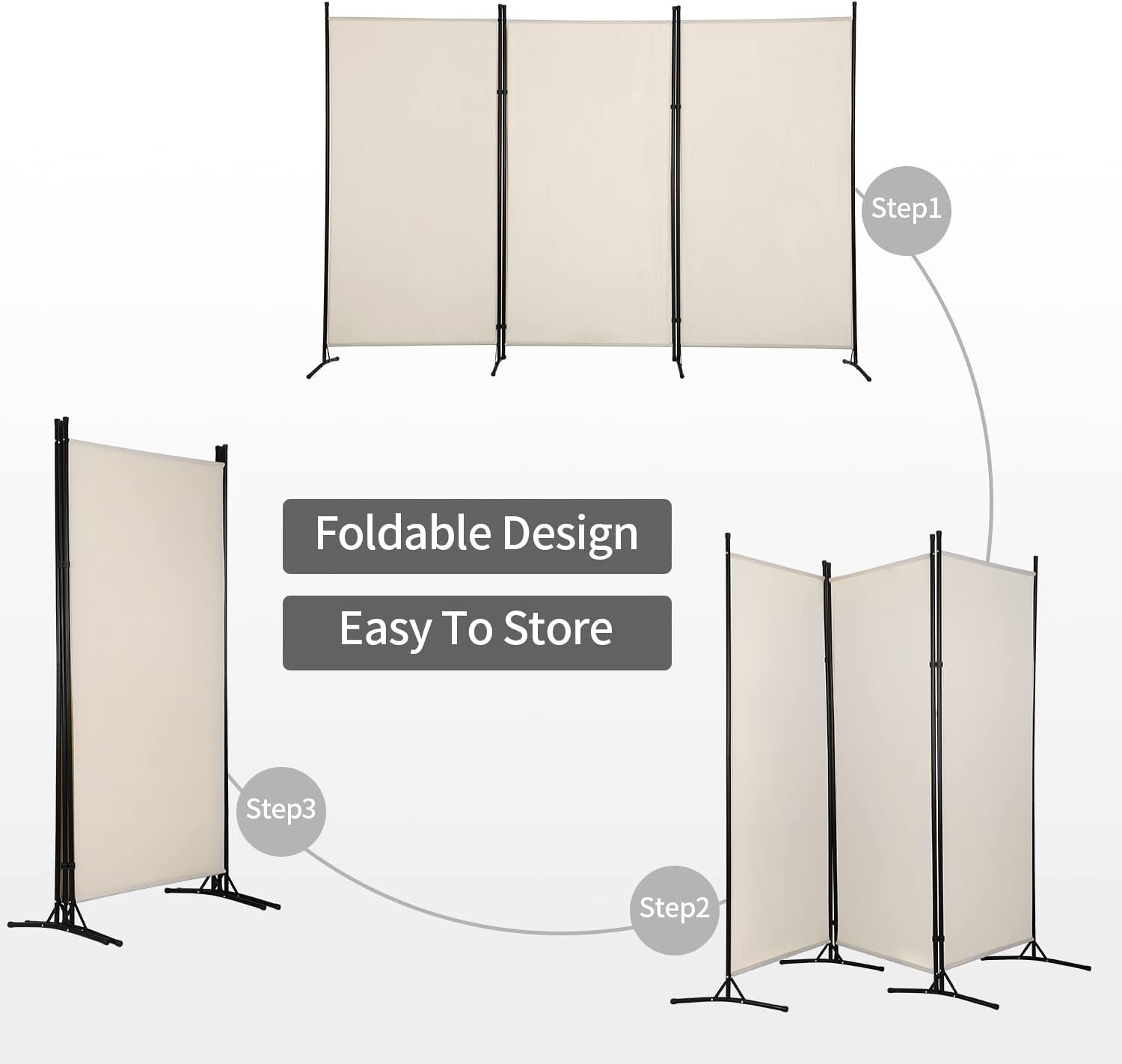 FDW 3 Panel Room Divider 5.9FT Partition Room Separators with Metal Frame Portable(Beige)