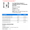 thumbnail image 2 of Front Right Window Regulator 1 - Compatible with 2012 - 2014 Mercedes-Benz C250 2013, 2 of 2