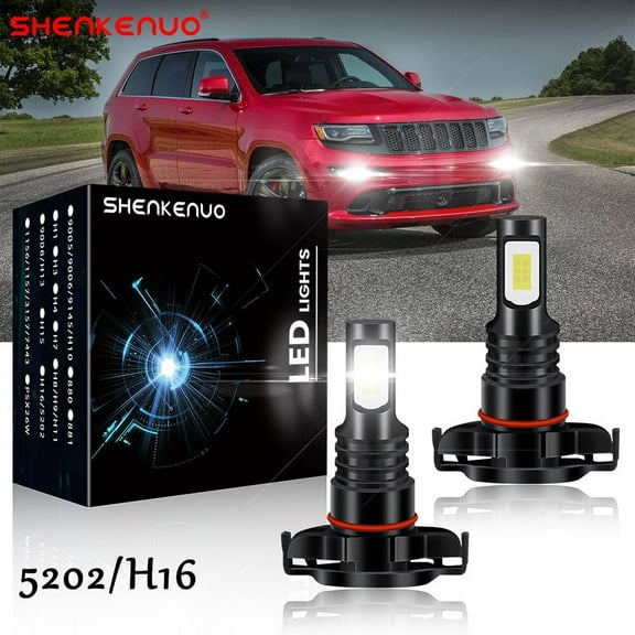 pair of For Jeep Cherokee 2014-2015 Combo 2504 5202 H16 6000K LED Fog Lights Bulbs Super Bright White 6000K