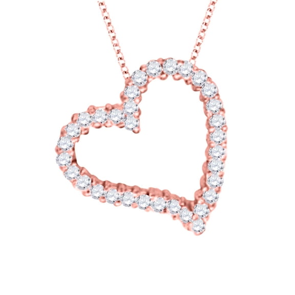 Mauli Jewels 0.75 Carat Round Natural Diamond ( H-I / I1-I2 ) 14K Rose/ White/ Yellow Gold Heart Shape Pendant Necklace With 18 Gold Plated 925 Sterling Silver Box Chain|Silver Chain