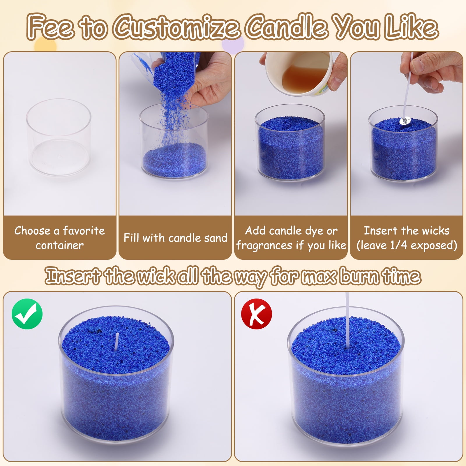 Pearled Sand Candles with 50 Pcs Wicks 21Oz / 600g Candle Beads Refillable Powder Sand Wax Making Kit for Thanksgiving Christmas Wedding Party DIY Home Crafts, Black