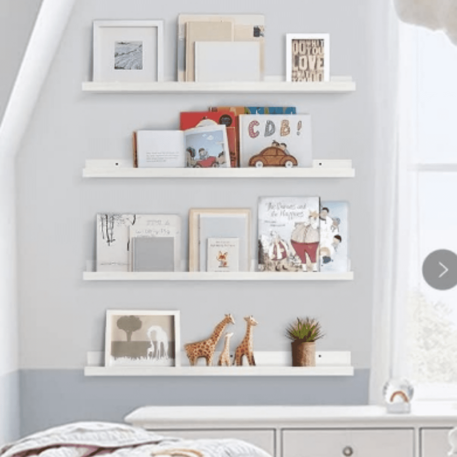 White Floating Shelves for Wall 36 Inches Long Set of 4, Large Wall Bookshelf for Kids Bedroom, Picture Ledge Shelf for Living Room Photo Frame, Wood Hanging Nursery Book Shelves