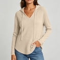 thumbnail image 6 of Hoodies for Women V Neck Waffle Knitted Long Sleeve Drawstring Pullover Sweatshirt Casual Fall Winter Top, 6 of 8