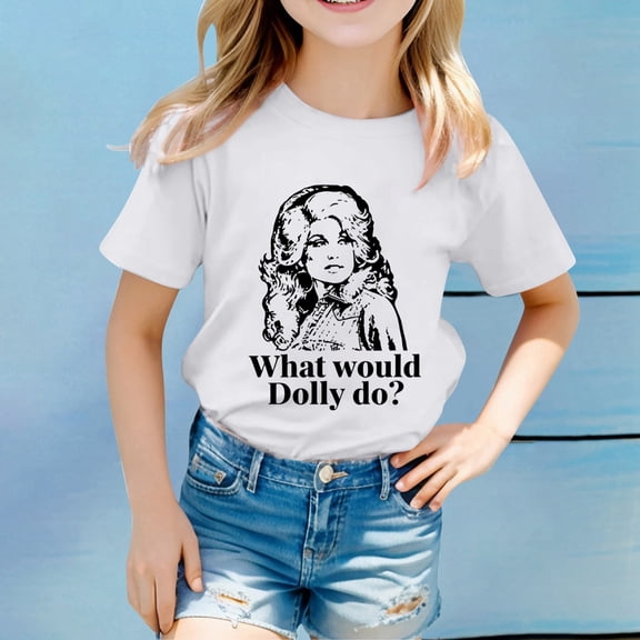 JINGTIAN Dolly Shirt for Kids Country Music T-Shirt for Girls and Boys Vintage Western Graphic Tee Short Sleeve Nashville Fan Gift