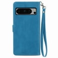 thumbnail image 3 of Cowithday for Google Pixel 8 Pro Wallet Case for Men Women, Pixel 8 Pro 5G Cover, Embossed PU Leather Magnet Buckle Card Slots Zipper Pocket Lanyard Wrist Strap Handbag All-inclusive Case, Blue, 3 of 9