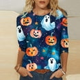 thumbnail image 2 of Halloween Women's Shirts 3/4 Length Sleeve Blouses Pullover Colorful Witch Ghost Pumpkin Printed T Shirt Crewneck Tunic Tops Casual Halloween Costumes, 2 of 5