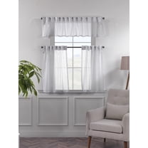 3S Brother's Sheer Curtains Kitchen Valance Set of 3 Hanging Rod Pocket Window Valance Treatments Decorative Valances Tiers Café Curtains ( Cream 50"x14"Valance - 24"x30"Tiers)