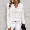 thumbnail image 5 of Women's Cowl Neck Ruched Tops Dressy Casual Long Sleeve Work Office T Shirts White 2XL, 5 of 9