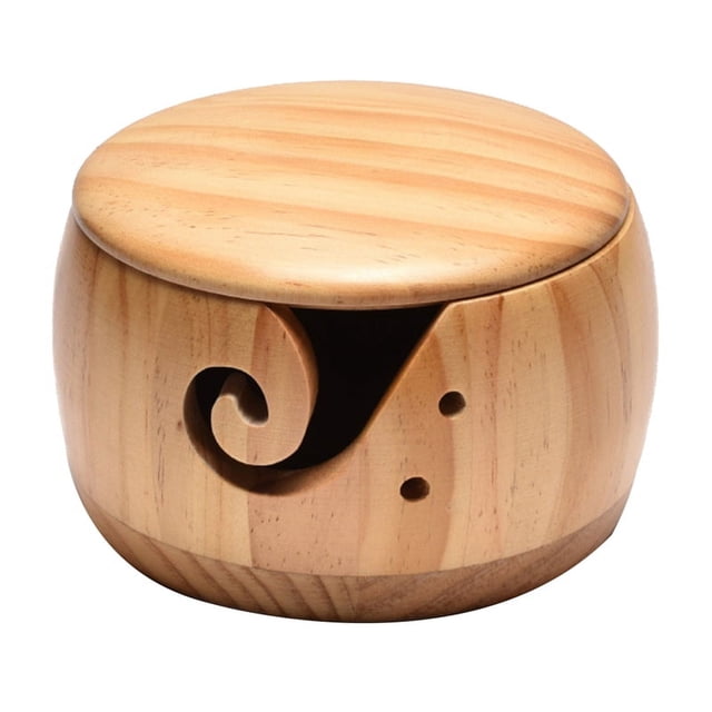 Cuenco de Hilo de Madera, Cuencos de Hilo con Tapa para Tejer Soporte de Bola de Hilo de Ganchillo Cuenco de Almacenamiento de Hilo Hecho una Mano, Madera Clara