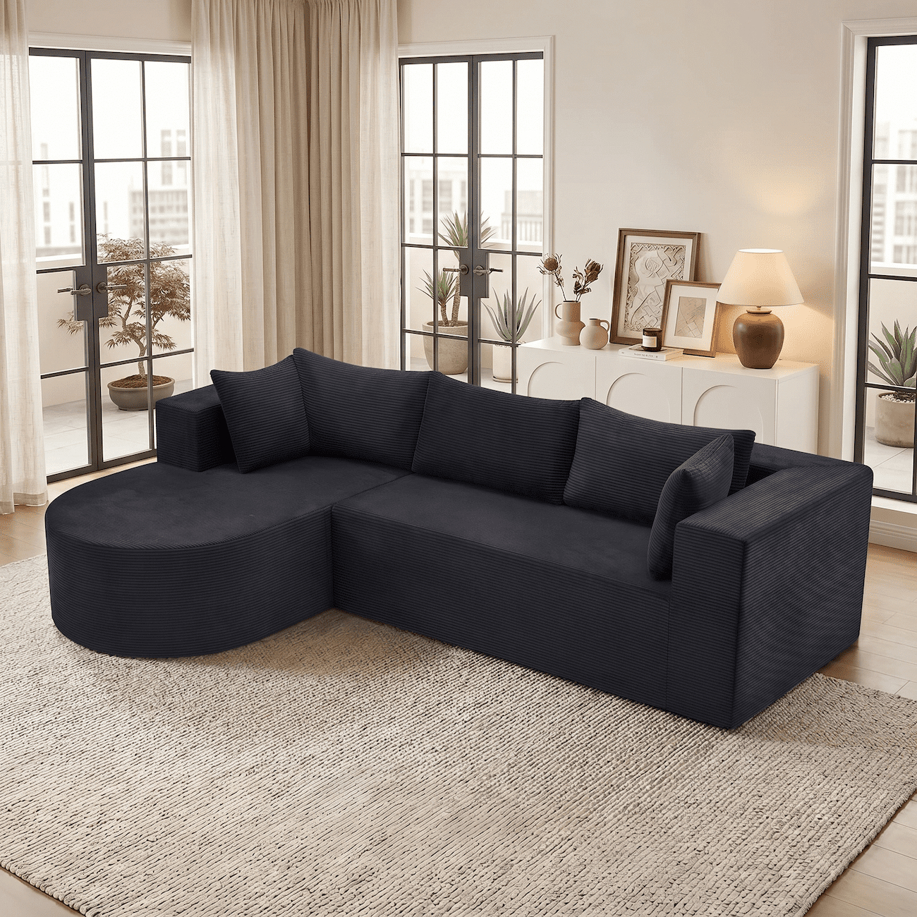 Xiweot 105" Modular Sectional Sofa, Cloud Couch with Chaise, Boneless Corduroy L Shaped Couch, No Assembly Deep Seat Sectional Sofa for Living Room Apartment (Right Chaise)